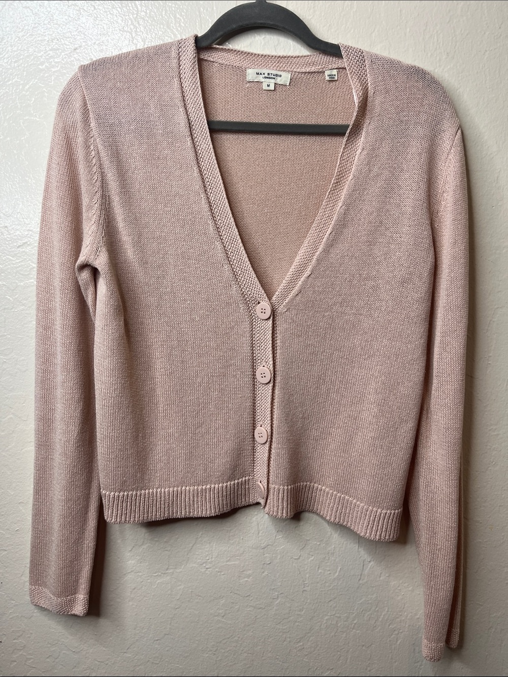 Max studio Pink V-Neck Button Cardigan Sweater - medium